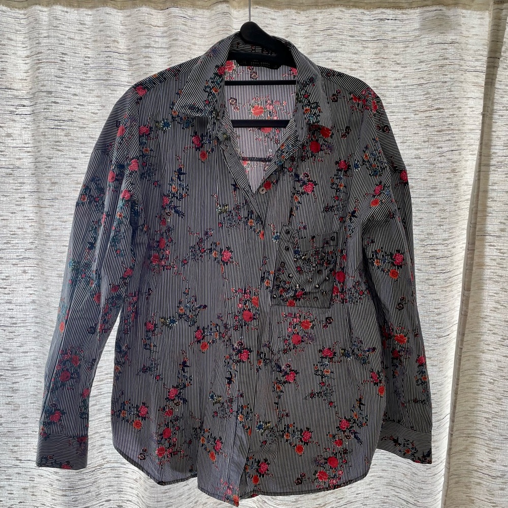 ZARA Basic floral button down with metal stud detail